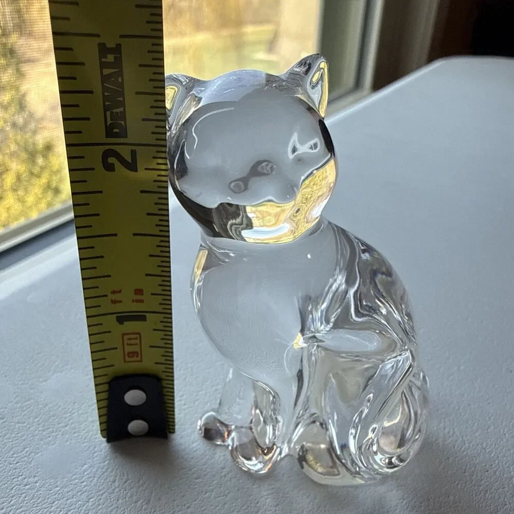 Vintage Lenox Crystal Glass Seated Cat Figurine Paper Weight Made Czech Republic